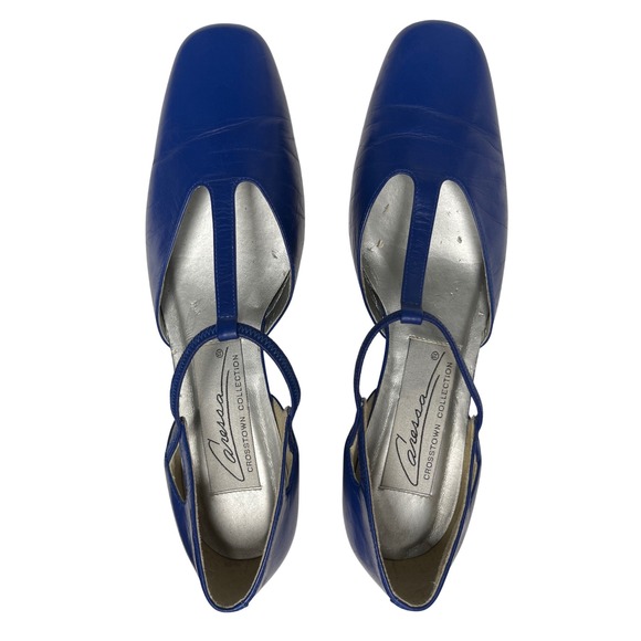 Vintage 80s 90s Carezza Crosstown Cobalt Blue Mary Jane Shoes Size 7.5M Dopamine - Picture 1 of 11